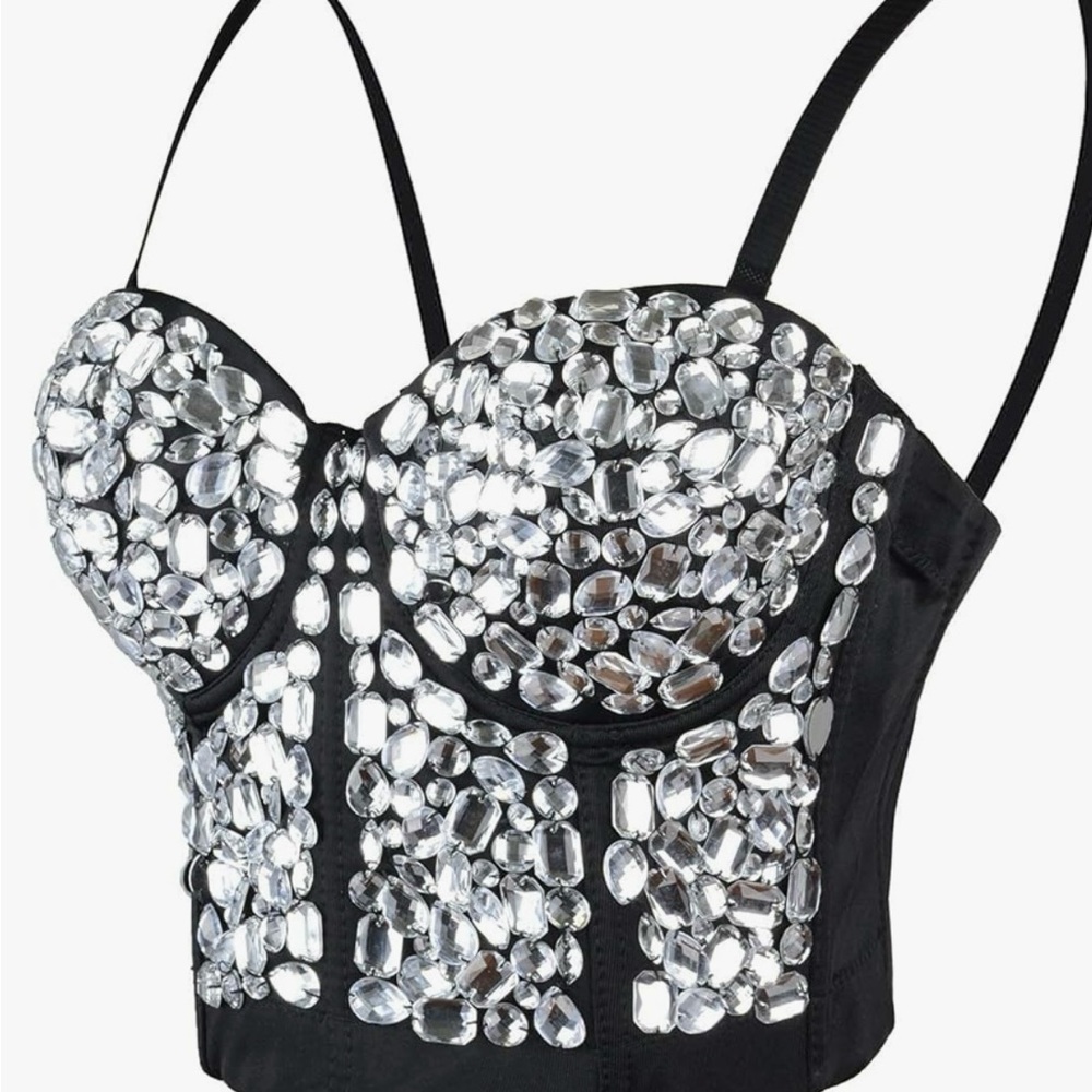 Amazon Silver and White Embellished Bustier Crop Top